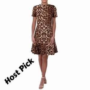 NEW (M) Aqua Faux Suede Leopard Print Dress NWT